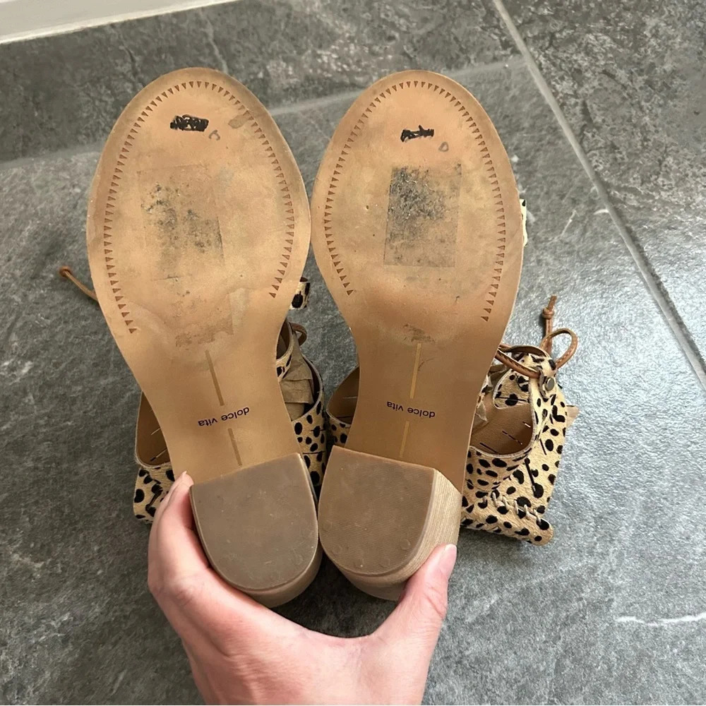 Dolce Vita Luci Leopard Print Calf Hair Block Heels Size 8.5 Boho Resortwear - Picture 7 of 14